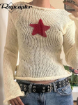 Y2k Star Megztiniai Grunge Mieli Slim Slash Džemperiai Harajuku Prepply Korėjieti&scaron;ki megztiniai Gatvės drabužiai Moteri&scaron;ka estetinė vir&scaron;ūnė S balta