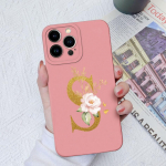 Apple iPhone 13 14 15 Pro Max X XS XR SE telefono dėklo dangtelis skystas mink&scaron;tas matinis silikonas, atsparus smūgiams, gėlių raidės iPhone korpuso buferiui iPhone 14 Max