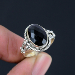 Natūralus juodas oniksas brangakmenis 925 prabos sidabras rankų darbo briaunuotas žiedas papuo&scaron;alas moterims ir merginoms 6 juoda