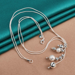 URMYLADY 925 Sterling Sidabrinė dviguba gyvatės grandinėlė, matiniai, lygūs karoliukai, karoliai moterims, vestuvių vakarėlio madingi papuo&scaron;alai 45cm