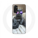Coque pour Xiaomi Redmi Note 11 4G Chat avec Lunettes de vue violettes