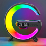 Daugiafunkcis RGB Light Bluetooth garsiakalbis žadintuvas 15W belaidžio įkroviklio stovas skirtas iPhone Samsung greito įkrovimo stotis juoda