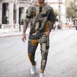 Naujas Boutique Leopard Print Vyri&scaron;kos kelnės Sportinis kostiumas 2 dalių rinkinys Streetwear trumpomis rankovėmis mar&scaron;kinėliai + ilgos kelnės Drabužiai Vyri&scaron;ki drabužiai XXXL