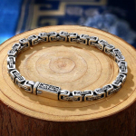 HX Hanfeng Dragon Pattern &Scaron;e&scaron;ių simbolių mantra žiedas apyrankė Vyri&scaron;ka tendencija Retro Hipster Hip-hop asmenybė Vyrai Paprasta 18cm&SILVER PLATED