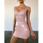 Seksuali naktinio klubo Bungee Bright Light apvyniota krūtine, liemens lieknina PU odinė suknelė M