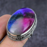 Rainbow Solar Quartz Gemstone Handmade 925 Sterling Silver Gift Ring S. 10 g2c68