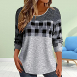 Moteri&scaron;ki vir&scaron;utiniai 3D pilki juodi blokiniai spaudiniai mar&scaron;kinėliai su apvaliu kaklu, ilgomis rankovėmis, rudens atsitiktinis, plonas megztinis, moteri&scaron;kas ilgomis rankovėmis XS juoda