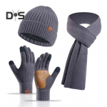 3 vnt. / rinkinys Unisex žieminė beanie skara pir&scaron;tinių rinkinys storas megztas &scaron;iltas kepuraitė, didelės trinties pir&scaron;tinės, elastinės ausų apsaugos nuo vėjo žiemos lauke tamsiai mėlyna spalva
