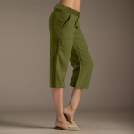 Moteri&scaron;kos vienspalvės medvilninės ir lininės kelnės Laisvos 7 ta&scaron;kų kelnės su ki&scaron;enėmis L armijos žalia spalva