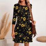 Moteri&scaron;ka laisvalaikio spausdinimo suknelė su apvaliu kaklu trijų ketvirčių rankovių trumpa suknelė M
