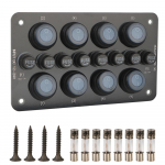 Įjungimas / i&scaron;jungimas Mėlyna LED &scaron;viesa Neper&scaron;lampamos vidinės dalys 12&ndash;24 V keičiamas saugiklių laikiklis 8 Gang mygtuko svirties perjungimo skydo grandinės pertraukiklis