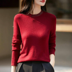 Moteri&scaron;kas ka&scaron;myro megztinis Qinghe ka&scaron;myras 50% vilna 50% &scaron;ilkas Moteri&scaron;kas rudens ir žiemos ka&scaron;myro megztinis mink&scaron;tas ir &scaron;iltas M raudona