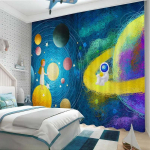 Naujas Animacinis Žemės Planetos Kosmoso Astronautas Raketos Spaudinys Auk&scaron;to Užtamsinimo Užuolaida Vaikų Kambario Svetainės Langų Užuolaida 2 Vnt Namams W55 X H120cm X 2&HOOK gray