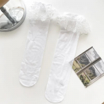 Kelių kojinės Moteri&scaron;kos kojinės Lolita Sweet Girl Lace Ruffle Kojinės Moteri&scaron;kos Vasarinės Itin plonos permatomos ilgos kojinės kojinės juoda