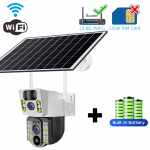 4K saulės kamera 4G SIM kortelė WiFi dvigubas objektyvas 8MP HD naktinis matymas IP CCTV stebėjimas PTZ PIR žmogaus aptikimo signalizacija, atspari vandeniui WIFI Camera