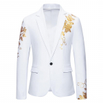 Naujos Mados Paisley Kar&scaron;to &Scaron;tampavimo Ra&scaron;tas Vyri&scaron;kas Kostiumas &Scaron;varkas Kasdienis Verslo Vestuvių Slim Fit Kostiumas Viena Sagė Kostiumas Vakarėlio &Scaron;varkas Biuras US M balta