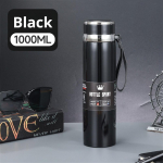 Nerūdijančio plieno izoliuotas puodelis lauko automobilių kelioninis puodelis didelės talpos puodelis termosas dvigubo sluoksnio nerūdijančio plieno vandens butelis 1000 ml 1000ML juoda