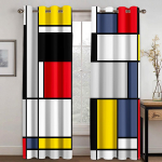 Pigios abstrakčios geometrinės raudonos modernios langų užuolaidos, skirtos svetainei miegamajam vonios kambariui virtuvės durų namų dekoras, parduodamas 2 vnt. (50Wx50H)x2(CM)&Rod Pocket