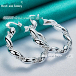 35mm Twisted Rope Silver Earrings for Women - West Lake Jewelry ME218-35mm