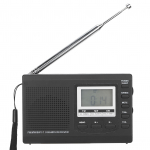 HRD‑310 Ne&scaron;iojamasis radijas, mini stereo FM MW SW imtuvas su skaitmeniniu laikrodžiu, 3,5 mm ausinės