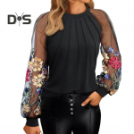 Moteri&scaron;kos palaidinės apvaliu kaklu, tu&scaron;čiaviduriai, pūstos ilgomis rankovėmis, megztiniai, vientisos spalvos, universalaus stiliaus palaidinė S juoda