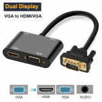 Trys viename Vga adapteris Vga su HDMI suderinamas + vga + garsas kelių prievadų ekrano garso sinchronizavimas juoda