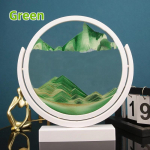 3D judantis smėlis meno paveikslėlis smėlio laikrodis baltas rėmelis, pasukamas apvalus stiklas, giliavandenis smėlio peizažas, greito smėlio smėlio stiklas, namų dekoro dovanos 8 inch (20x21cm) žalia