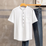 Plius dydžio 11XL 12XL laisvalaikio vyri&scaron;ki medvilniniai ir lininiai laisvi trumpomis rankovėmis kini&scaron;ko stiliaus retro lininiai kvėpuojantys mar&scaron;kinėliai vyrams 8XL