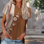 Moteri&scaron;ki vasariniai mar&scaron;kinėliai su gėlių spauda, ​​retro stiliaus trumpomis rankovėmis, laisvalaikio spausdinti vir&scaron;ūnės XS mėlyna