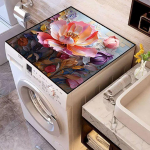 Dustproof 3D Flower Diatom Mud Waterproof & Absorbent Anti-Slip Mat for Washing Machine or Bedside Table 50x60cm (Crystal Velvet)