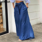 2023 Women's High-Waist Wide-Leg Denim Pants with Elegant Lace-Up 3X Large