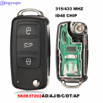 jingyuqin 434MHZ su ID48 čipu nuotolinis raktas VW Volkswagen GOLF PASSAT Tiguan Polo Jetta Beetle Hella 5K0837202AD/AJ/B/C/DT/AF 433mhz purvo spalva