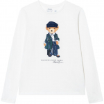 Polo Ralph Lauren mar&scaron;kinėliai su animacinio herojaus me&scaron;kiuku ir raidžių spaudiniu, apvalia i&scaron;kirpte, ilgomis rankovėmis, vaikams, balti 313952134-001 M