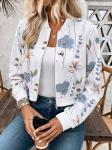 Moteri&scaron;ka pavasarinė eleganti&scaron;ka užtrauktuku gėlėto ra&scaron;to striukė ilgomis rankovėmis, trumpa, kasdienė striukė, rudeninis laisvas paltas S