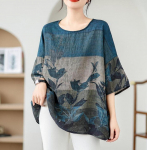 Vasarinė kanapinė medvilninė palaidinė Ethnic Style &scaron;ik&scaron;nosparnio rankovėmis laisvi, dideli mar&scaron;kinėliai apvaliu kaklu, laisvalaikio patogūs moterims one size