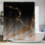 Prabangus marmurinis du&scaron;o užuolaidų rinkinys su personalizuotu vardu, 3D spausdintas vonios kambario dekoras namų dekorui, pilkos ir auksinės spalvos, dydis: Pasirinktinis 90x180cm