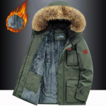 Žieminė striukė vyri&scaron;ka &scaron;ilta stora vilna Parkas vėjo striukė su gobtuvu kailinė apykaklė, paltas Vyri&scaron;ki drabužiai plius dydis 8XL 7XL armijos žalia spalva