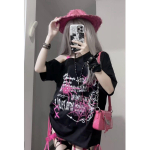 Moteri&scaron;ki &bdquo;O Neck Bandage&ldquo; mar&scaron;kinėliai Gothic Cool Y2k Estetinis megztinis Pra&scaron;matnus komiksų ra&scaron;tas Harajuku Top Fashion Hip Hop Chain Moteri&scaron;ki drabužiai XL