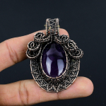 Ametisto pakabukas, brangakmenių papuo&scaron;alas, 999 varine viela apvyniotas pakabukas, dovana moterims, rankų darbo pakabukas 2.55 Inches