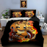 10 dydžių Pok&eacute;mon Charizard spausdinimo patalynės komplektas 3 dalių, karali&scaron;ko dydžio lovai, pagalvės užvalkalas, suaugusiųjų lovos užvalkalas, miegamojo patalynės komplektas dovanoms EU Twin 135X200cm orange