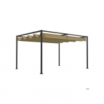 Outsunny Paviljonas 4x3m Sodo pavėsinė, plieninis stogo dangalas terasai, sodo pavėsinė su reguliuojamu stogu, chaki spalvos