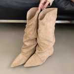 Moteri&scaron;ki plok&scaron;čiapadžiai auk&scaron;ti batai Suede Atsitiktiniai žiemos batai 2025 m. Trend Nauji iki kelių Chelsea Sniego batai Klostuoti Botas Moteris Zapatos 35 chaki