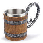 Medinė statinė Alaus puodelis Nerūdijančio plieno Kavos puodelis Vikingų stiliaus Vintažinis alaus puodelis Dvisienis gėrimo puodelis Helovino baro gėrimų indai 500ml