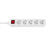 Base &eacute;lectrique - SILVER ELECTRONICS - 5 Prises Schuko - Interrupteur lumineux - C&acirc;ble 3 m&egrave;tres balta
