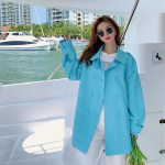 Nauji pavasario ir rudens moteri&scaron;ki drabužiai Maža trumpa ežero mėlyna laisva kasdienė vėjo nepraleidžianti striukė moterims XL