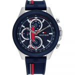 Tommy Hilfiger Vyri&scaron;kas chronografo laikrodis Mėlynas ciferblatas Silikoninis dirželis 1792083 juoda/raudona