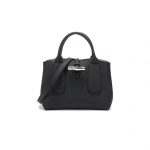 Longchamp Le Roseau 22 Vienspalvė Bambukinė Sagtis Akmenukų Tekstūros Oda Didelė Rankinė Ant Peties Tote Maži Moteri&scaron;ki Krep&scaron;iai Juoda 10095HPN001 Basic Set (Bag+Dust Bag)