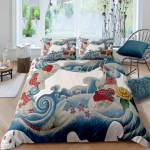 Japonija Tokijas Karalius Karalienė Antklodės Užvalkalas Japoni&scaron;ko Stiliaus Lovos Patalynės Komplektas Saulėtekio Antklodės Užvalkalas Retro Raudonas Juodas Mink&scaron;tas Poliesterio Antklodės Užvalkalas 140x200cm