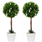 2 dekoratyvinių dirbtinių augalų rutulinių medelių su gėlėmis rinkinys namų interjerui ir lauko dekoravimui, 60 cm, baltas 14.5 x 14.5 x 60 cm balta