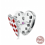 WOSTU Real 925 Sterling Silver mielas raudonas &scaron;irdies laikrodžio pakabukai karoliukai moterims, tinka originaliems pasidaryk pats apyrankės karoliai puikios papuo&scaron;alų dovanos China Mainland